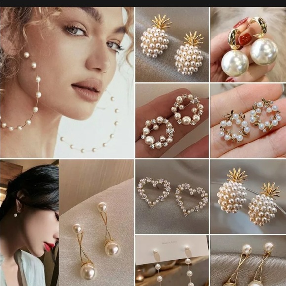 New Gold Pearl Crystal Drop Dangle Earrings - Picture 7 of 7